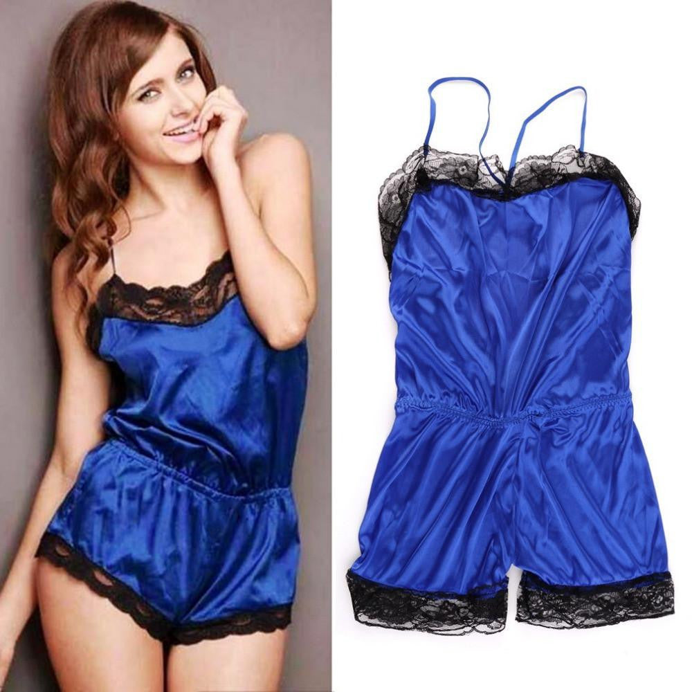 lingerie Nightgown Women Lace ,Sleepwear Set Loose Lace Patchwork Spaghetti Strap Backless