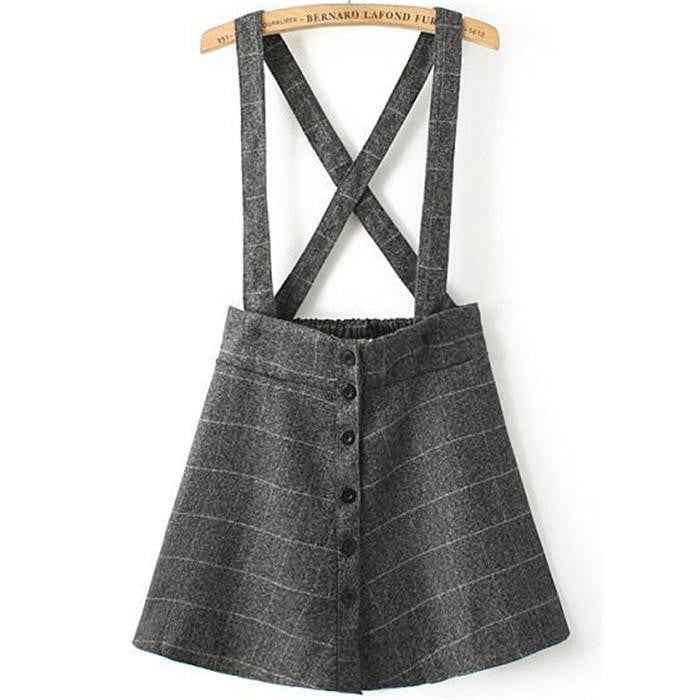 Sheinside Women Fashion Skirts Female Clothes A Line Cross Back Strap Plaid Buttons Skirt With Suspenders