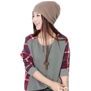 Long Sleeve plaid Bottoming Shirt women Female hoodie size Loose blouse DF-010