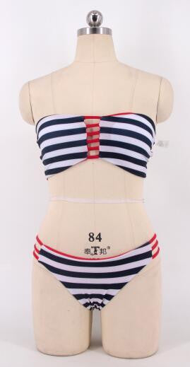 Push Up Bikini Set Reversible Print Strapless Padded Bra Beach Bathing Suits