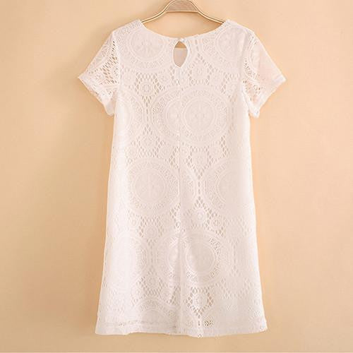 Women's Vintage Bohemian Short Sleeve Lace Dress Bottoming Loose Hollow Dresses