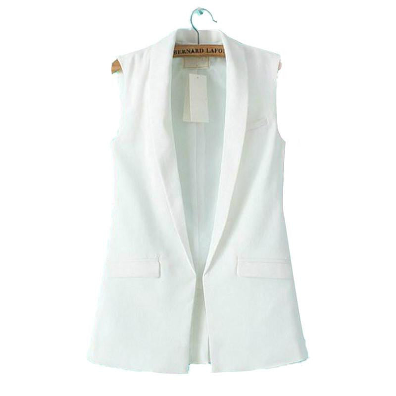 Women Formal Vest Coat Sleeveless V Neck Blazers Suit One Button Jacket