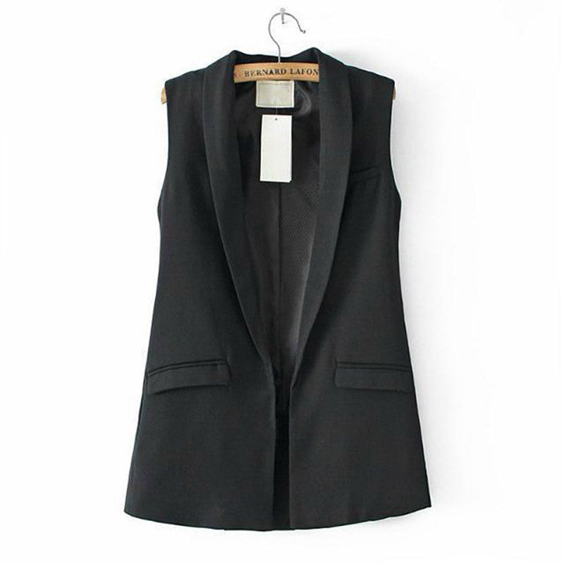 Women Formal Vest Coat Sleeveless V Neck Blazers Suit One Button Jacket