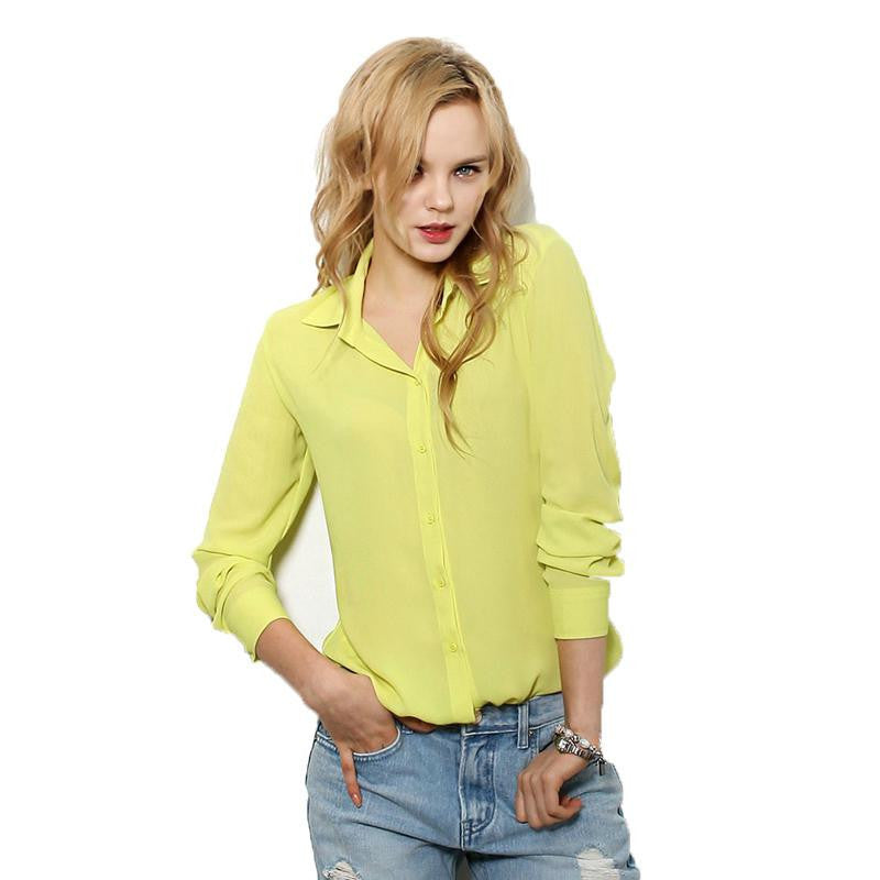 Women Blouses Button Solid women tops Long-sleeve Shirt Female Chiffon Slim Clothing