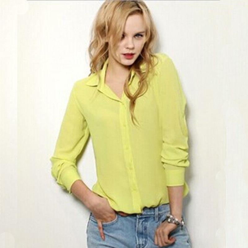 Women Blouses Button Solid women tops Long-sleeve Shirt Female Chiffon Slim Clothing