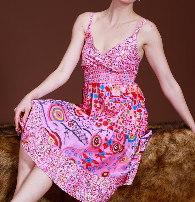 Online discount shop Australia - Bohemian Young Women Cotton Dress Printed Fashion Knee-length V-neck Girl Sundresses Summer Beach Dress Pink,Black,Blue