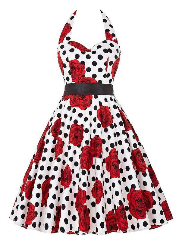 Women Dress Casual Print Floral Retro Vintage 50s robe Polka Dot Rockabilly Swing Pinup Party Dress plus size