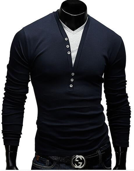 T Shirt Men Brand Fashion Men'S Fake two Stitching Design Tops & Tees T Shirt Men Long Sleeve Slim T shirt Homme XXL