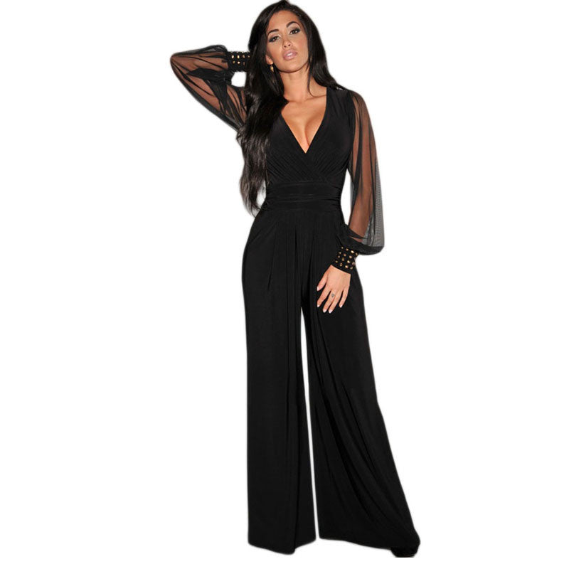 Online discount shop Australia - High Quality Fashion Overalls Macacao De Renda 3 Colors Embellished Cuffs Long Mesh Sleeves Jumpsuit LC6650
