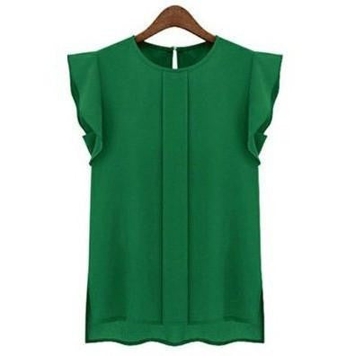 Womens Blouses Chiffon Clothing Lady Blouse Shirt S-XL Fashion Ruffle Short Sleeve 4 Colors Tops OL Blouse