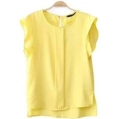 Womens Blouses Chiffon Clothing Lady Blouse Shirt S-XL Fashion Ruffle Short Sleeve 4 Colors Tops OL Blouse