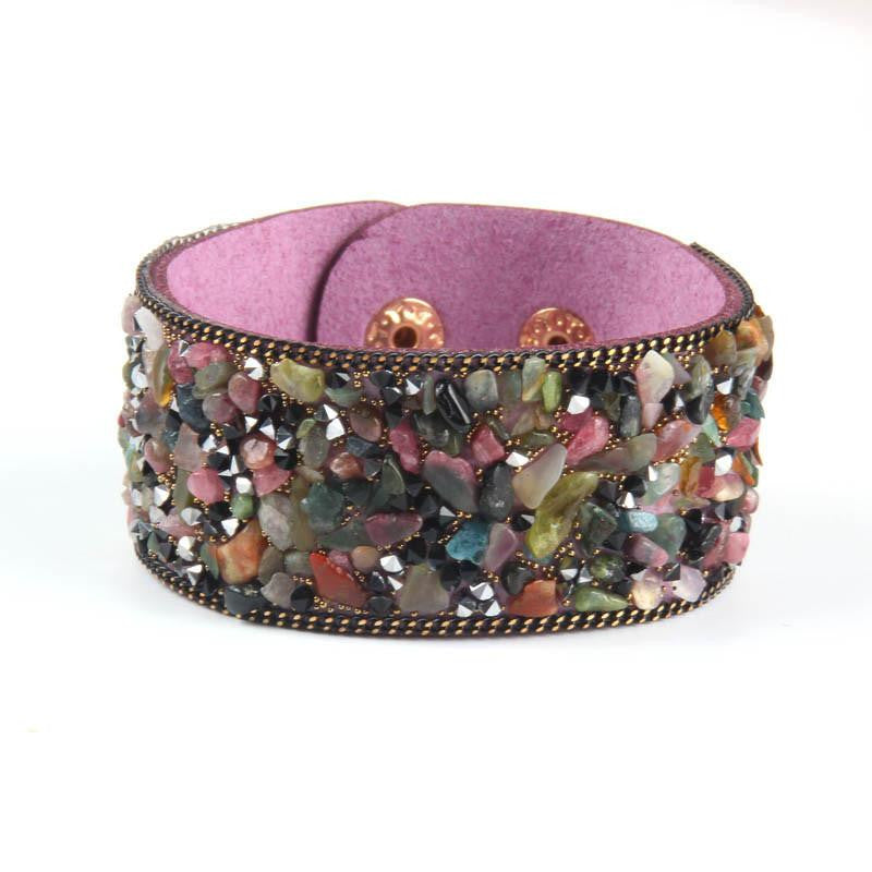 Women charm wrap Bracelets Slake Leather Bracelets With Crystals Stone Couple Jewelry Size 2.8*21cm
