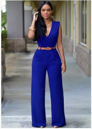 Jumpsuits Ladies Loose Slim Casual Party Overalls Women Sleeveless Nightclub Rompers With belt 15-25 arrive