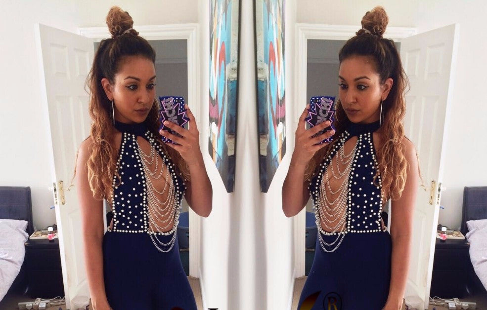 Club Jumpsuits Open Chest beads lanyards hanging Halter Women Rompers Royal Blue Full Bodysuits