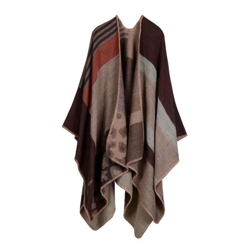 Women Poncho Cashmere Imitation Wool Scarf Embroidery personalized Poncho Block Check Blanket Poncho