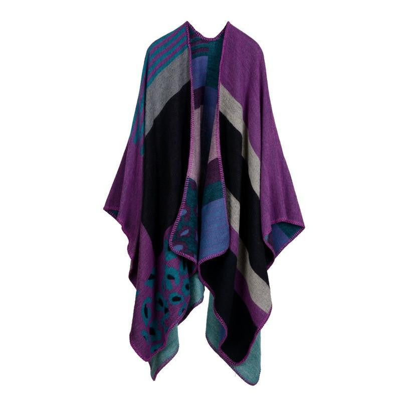 Women Poncho Cashmere Imitation Wool Scarf Embroidery personalized Poncho Block Check Blanket Poncho