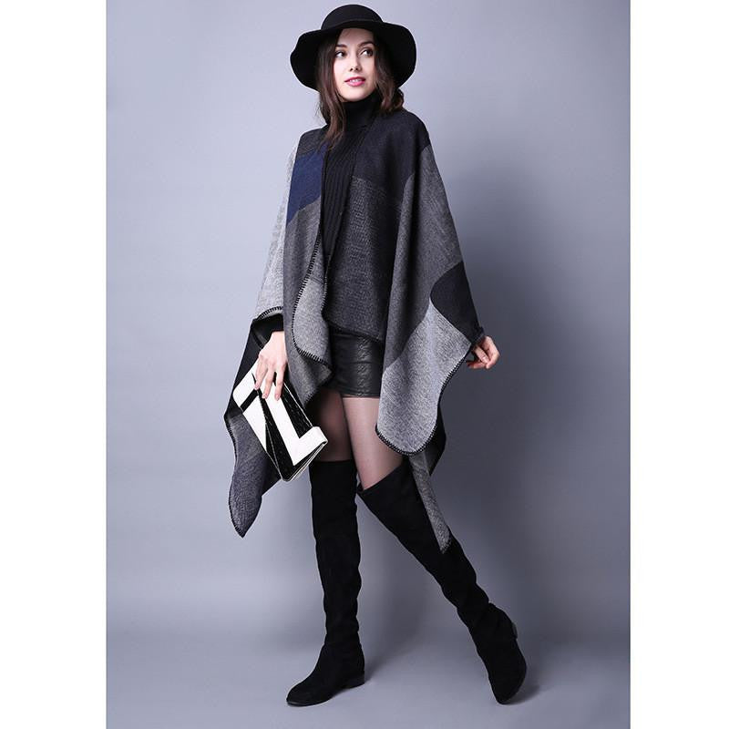 Women Poncho Cashmere Imitation Wool Scarf Embroidery personalized Poncho Block Check Blanket Poncho