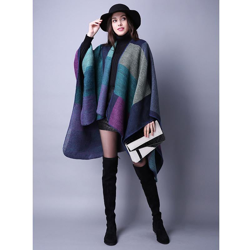 Women Poncho Cashmere Imitation Wool Scarf Embroidery personalized Poncho Block Check Blanket Poncho