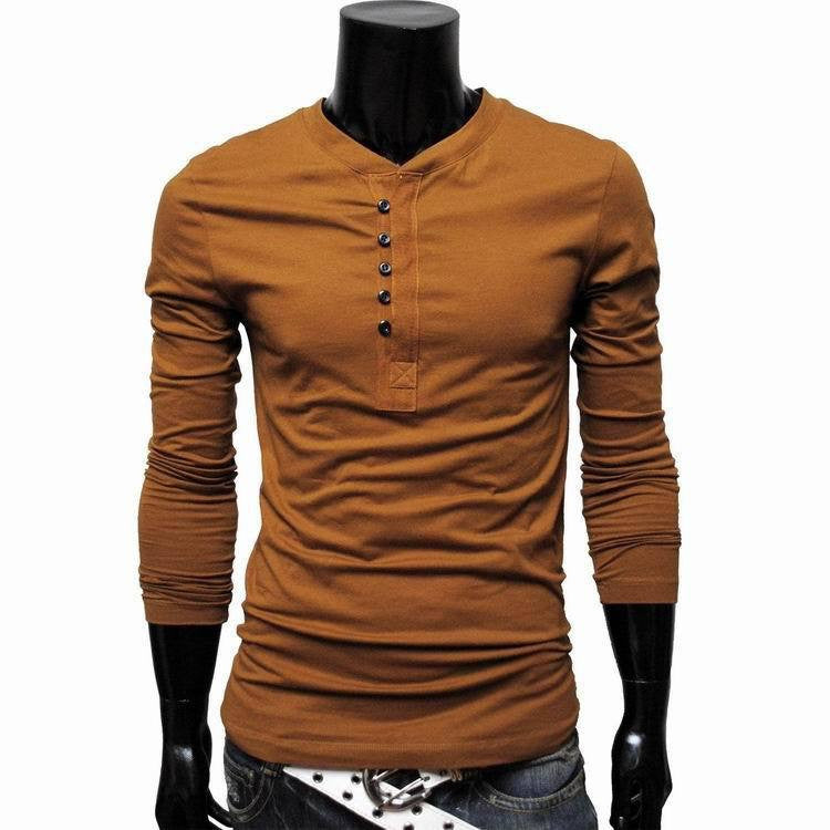 Online discount shop Australia - Henley Shirt Men Brand Long Sleeve Tshirt tops cotton slim fit t-shirts for men