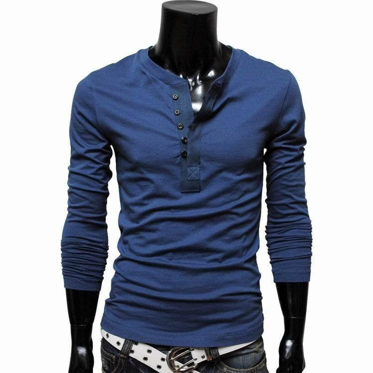 Online discount shop Australia - Henley Shirt Men Brand Long Sleeve Tshirt tops cotton slim fit t-shirts for men