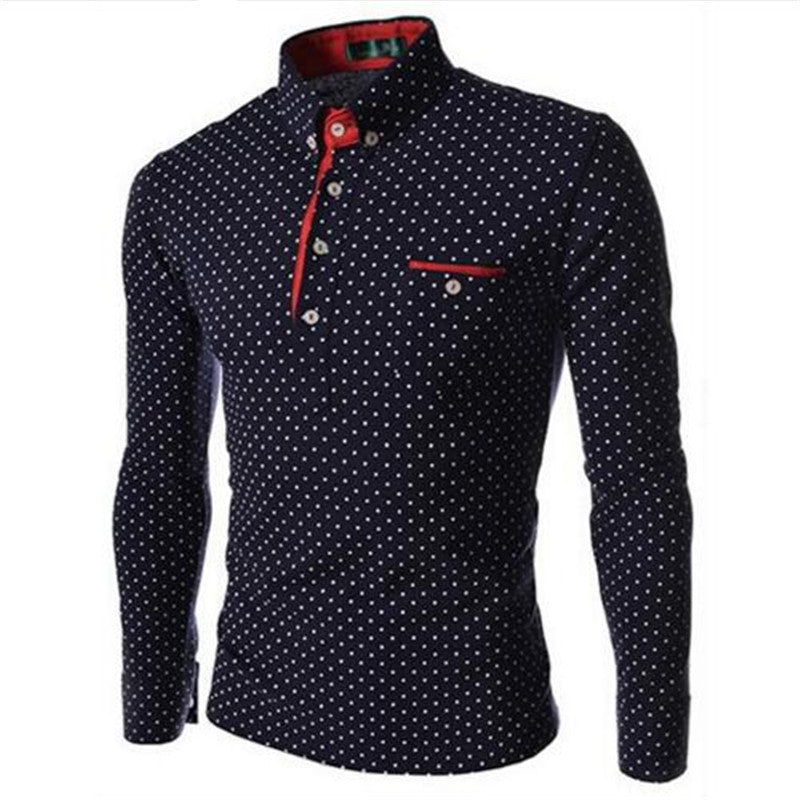 Online discount shop Australia - Men Solid Polo Shirt Quality Brand Polka Dot Slim Fit Long Sleeve Casual Polo Men Camisa Polo