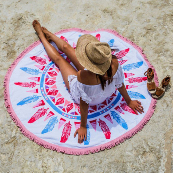 Round Tapestry Wall Hanging Beach Throw Towel Outdoor Picnic Yoga Mat Blanket Home Decor 150cm