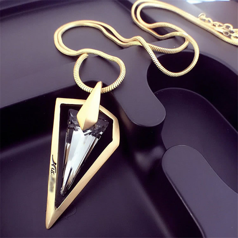 Online discount shop Australia - Lemon Value Vintage Punk Triangle Crystal Glass Pendants Fashion Charms Maxi Gold Plated Long Necklaces Women Jewelry Gift TP043