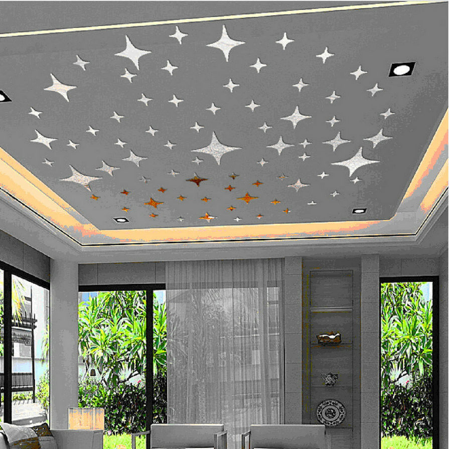 Online discount shop Australia - New 43pcs Twinkle Stars Ceiling Decoration Crystal Reflective DIY Mirror Effect 3D Wall Stickers Home TV Background Decor
