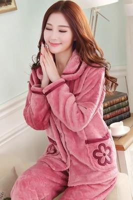 women flannel thick pajamas coral velvet home service long sleeved and size suit lovely women