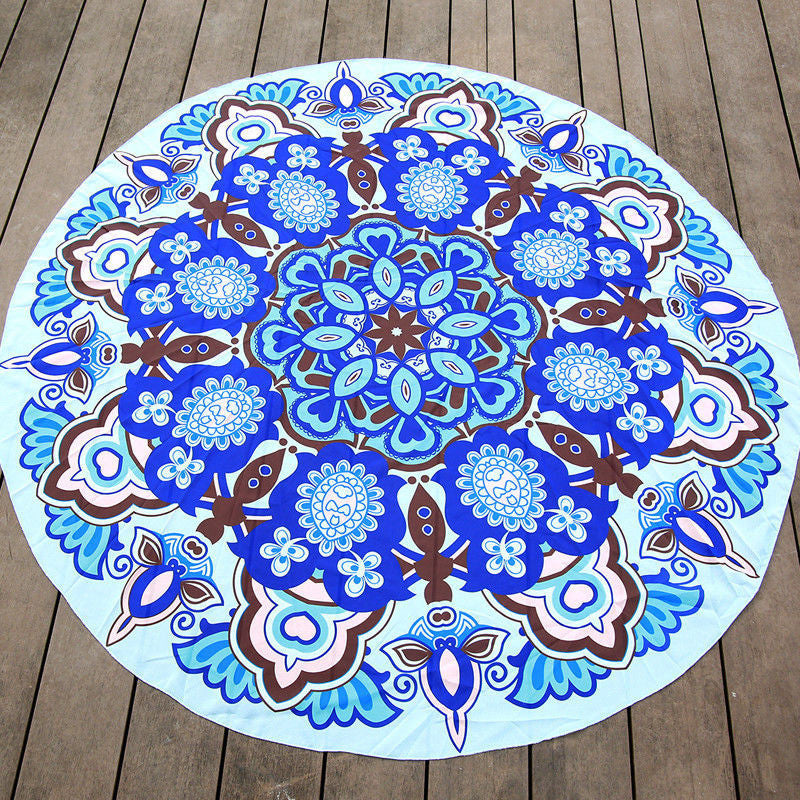 Retro Floral Printed Round Mandala Tapestry Wall Hanging Boho Beach Throw Towel Yoga Mat 145cm