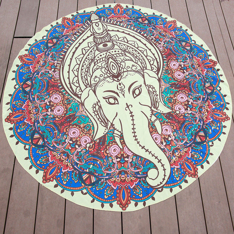 Retro Floral Printed Round Mandala Tapestry Wall Hanging Boho Beach Throw Towel Yoga Mat 145cm