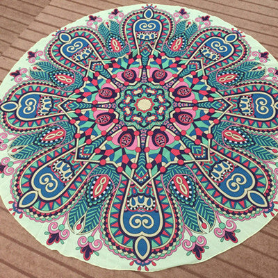 Retro Floral Printed Round Mandala Tapestry Wall Hanging Boho Beach Throw Towel Yoga Mat 145cm