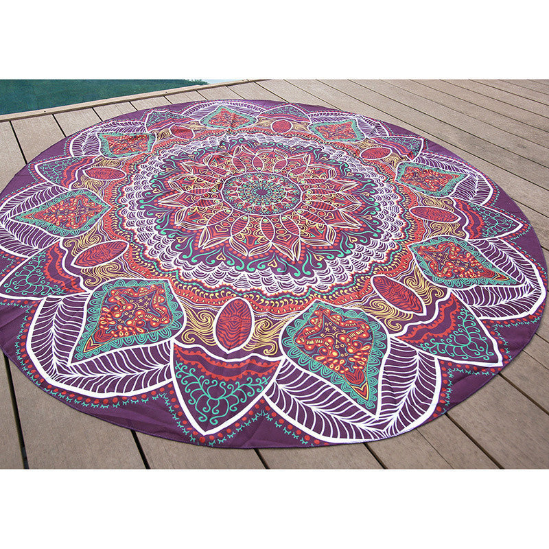 Retro Floral Printed Round Mandala Tapestry Wall Hanging Boho Beach Throw Towel Yoga Mat 145cm