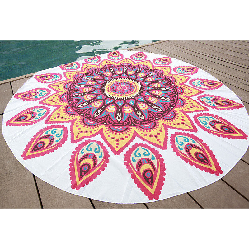 Retro Floral Printed Round Mandala Tapestry Wall Hanging Boho Beach Throw Towel Yoga Mat 145cm