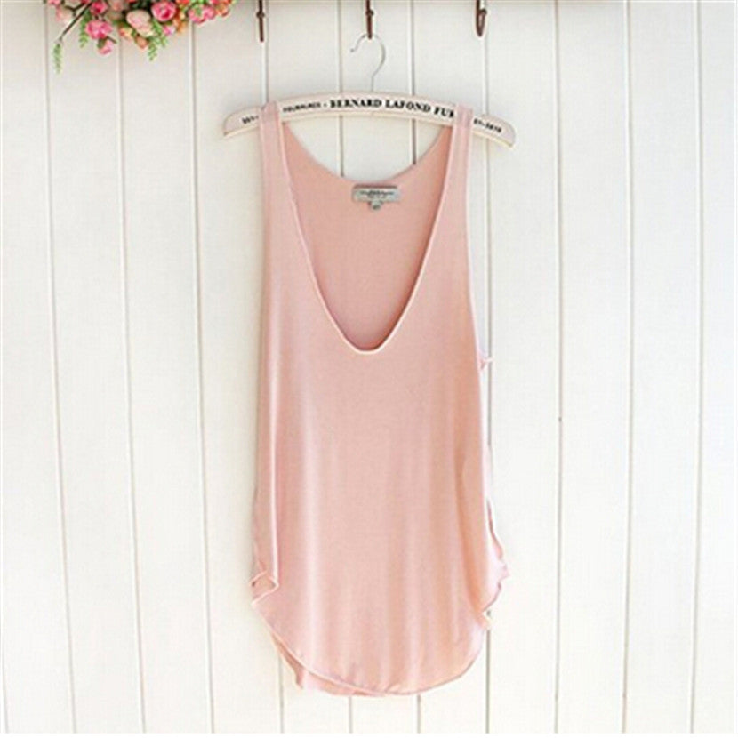 Woman Lady Sleeveless V-Neck Candy Color Vest Loose Tank Tops