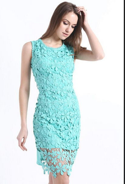 Online discount shop Australia - Dresses Women Lace dress Sleeveless Knee-Length Body Package Hip Sexy Dress