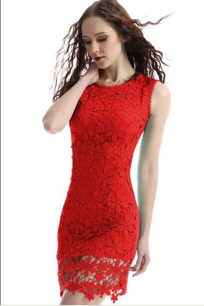 Online discount shop Australia - Dresses Women Lace dress Sleeveless Knee-Length Body Package Hip Sexy Dress