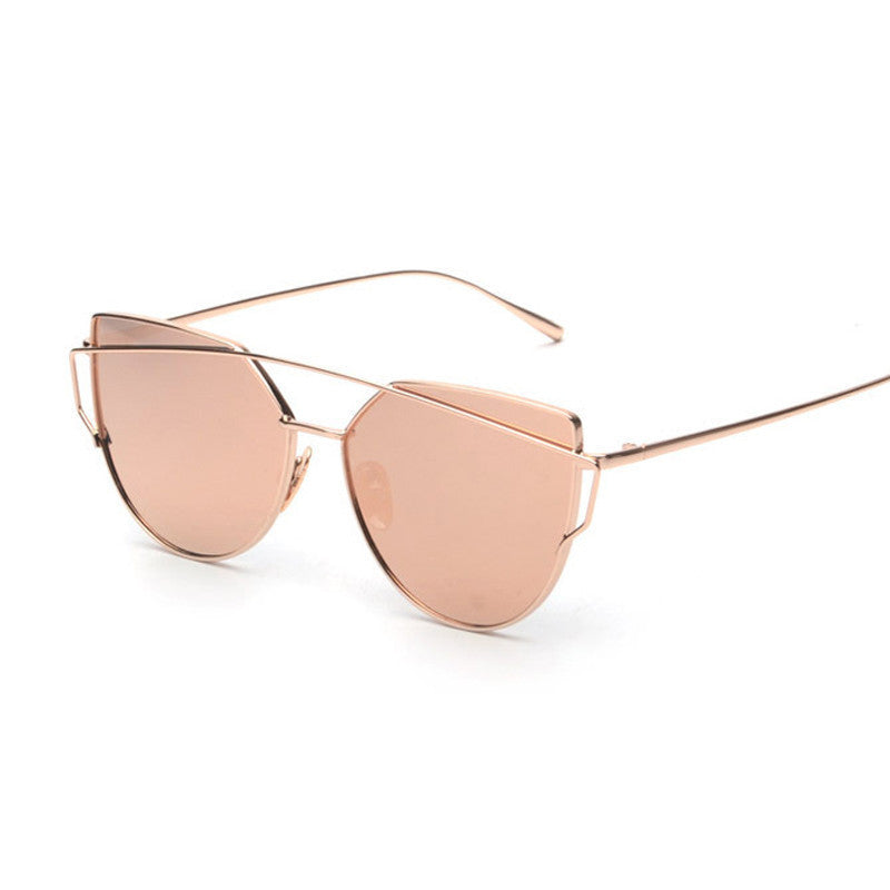 Pink vintage Mirror female Women Cat Eye Sunglasses Brand Twin-Beams ladies Sun glasses for women
