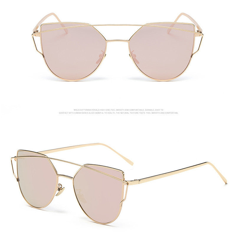 Pink vintage Mirror female Women Cat Eye Sunglasses Brand Twin-Beams ladies Sun glasses for women