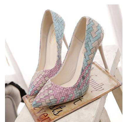 Pumps Woman Shoes national wind retro plaid heels pointed fine with single shoes women Asakuchi career