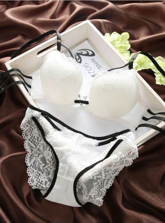 Clearance!New Women Cute Underwear Satin Lace Embroidery Bra Sets with  Panties Black 36/80B 
