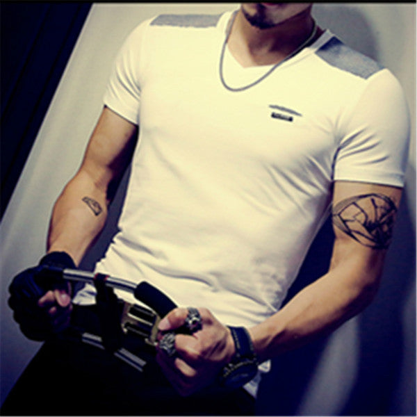 Men Short Sleeve Tops Fashion Casual V Neck Cotton T Shirt Muscle Tight Fit Stylish T-shirt Size M-3XL