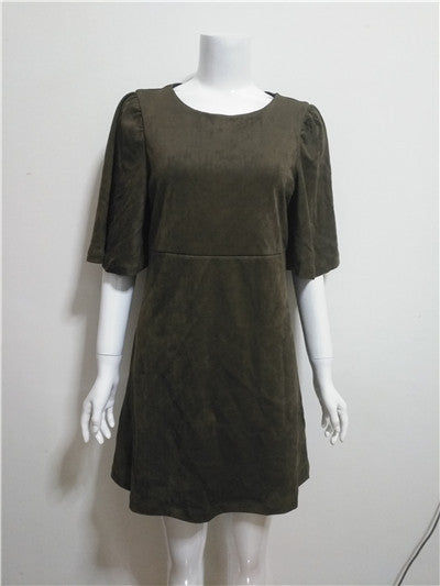 Online discount shop Australia - Lotus butterfly sleeve dress zip double side faux suede dark green red women dress