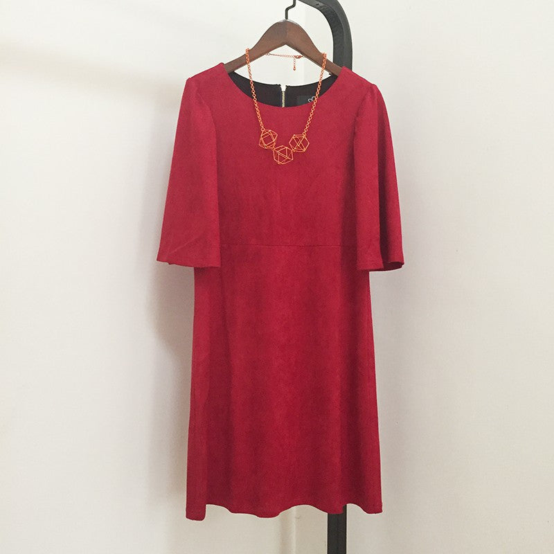 Online discount shop Australia - Lotus butterfly sleeve dress zip double side faux suede dark green red women dress