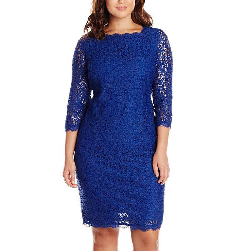 Women Summer Elegant 3/4 Sleeve Retro Stretchy Knee Length Cocktail Bodycon Dress Casual Party Plus Size Lace Dress
