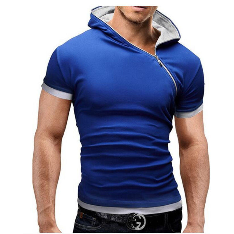 Online discount shop Australia - Men'S T Shirt Brands Fashion Hooded Slant Zip Short-Sleeved Tees Male Camisa Masculina T-Shirt Slim Tshirt Homme 4XL