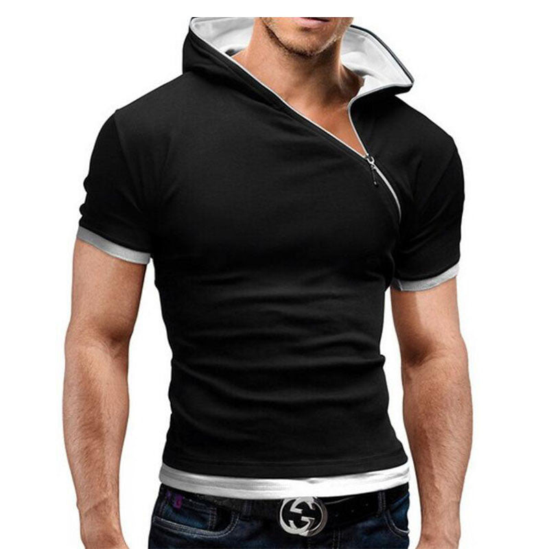 Online discount shop Australia - Men'S T Shirt Brands Fashion Hooded Slant Zip Short-Sleeved Tees Male Camisa Masculina T-Shirt Slim Tshirt Homme 4XL