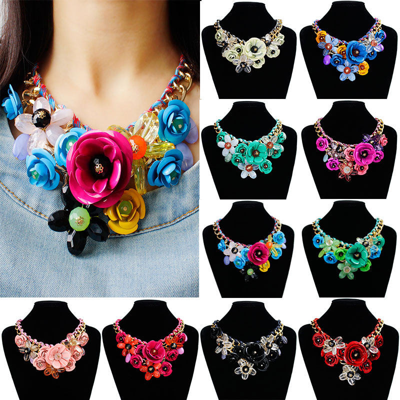Online discount shop Australia - F&U Star Jewelry for women maxi necklace new design fashion statement necklace flowers necklaces & pendants