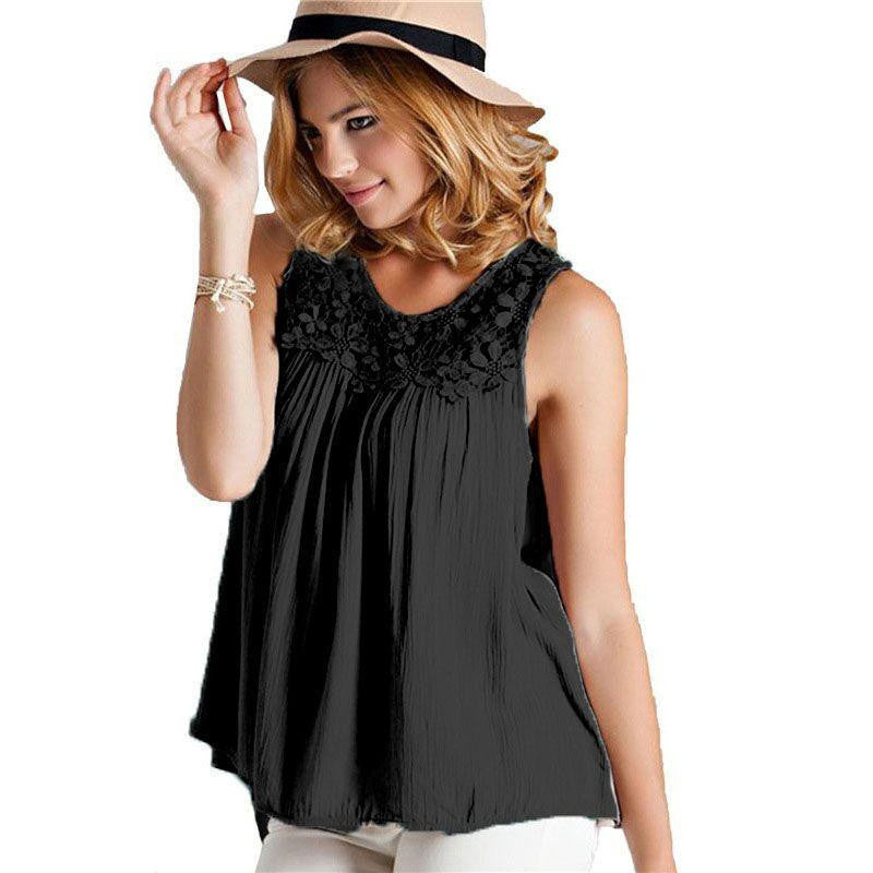 Women Casual Chiffon Blouses Solid Sleeveless Bow O-Neck Women Tops Clothes Plus Size