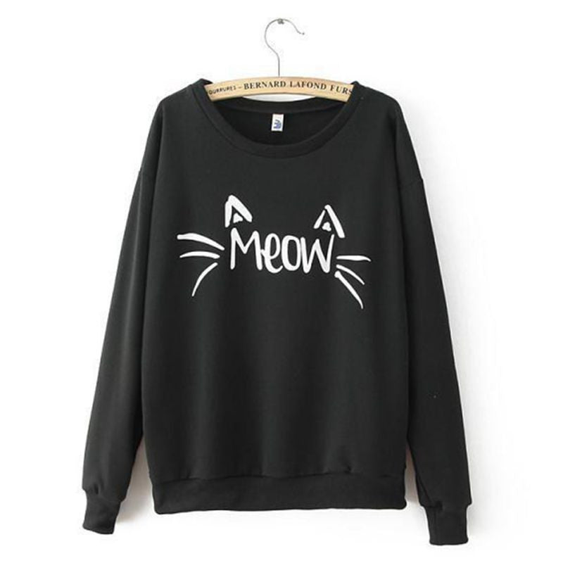 Online discount shop Australia - Fashion Girl Women Tops Long Sleeve Cute MEOW Print Shirts Blouse Sweater